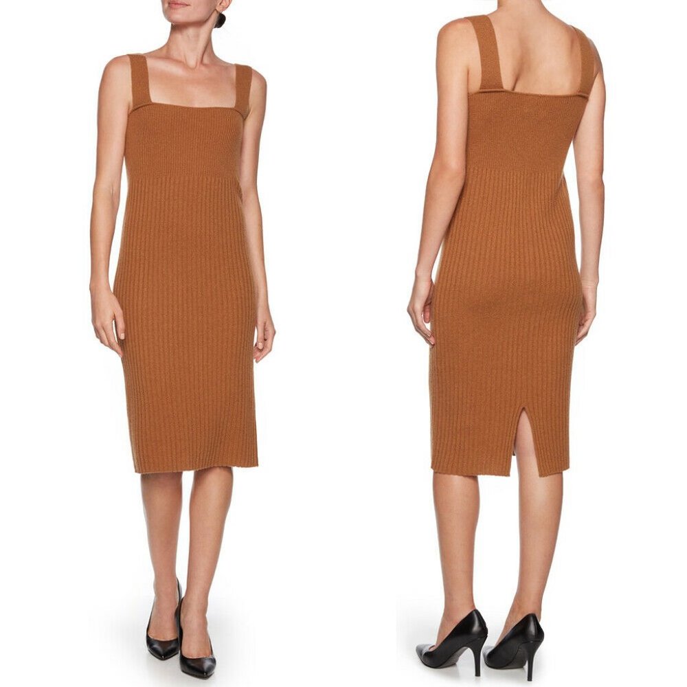 MAGASCHONI Fitted Midi 100% Ribbed CASHMERE DRESS M Brown NEW $398 - Picture 1 of 5